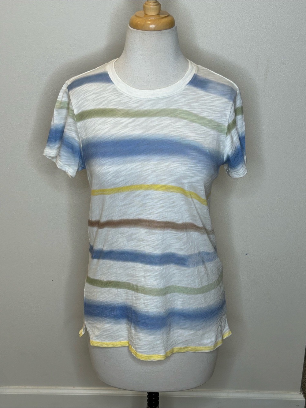 ATM Anthony Thomas Melillo White Tee with color Stripes S